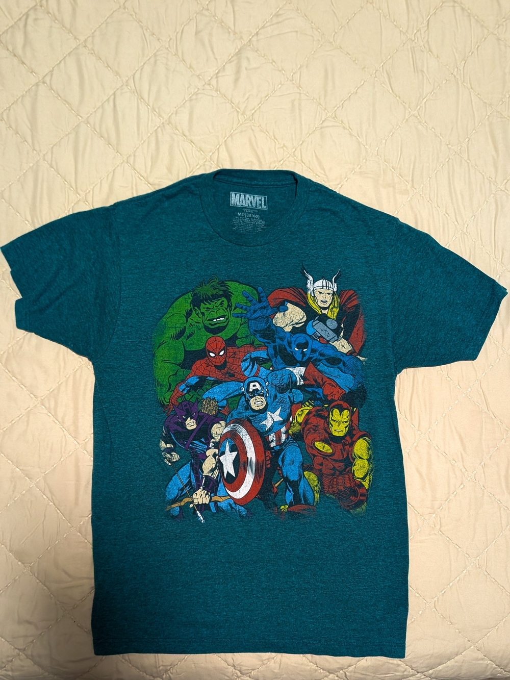 Marvel Teal Short-Sleeve Avengers Character Collage Tee